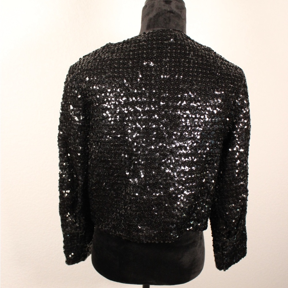 Vintage Union Made ILGWU Black Sequin Cropped Bolero Jacket w/ Frog Closure - Picture 3 of 16